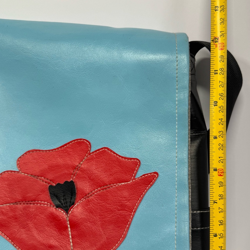 Queen Bee Creations- Chick Pea Blue and Black Shoulder Bag with Red Flower - Picture 16 of 16